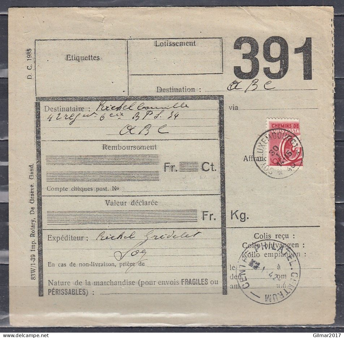 Vrachtbrief Met Sterstempel SOY (LUXEMBOURG) - Dokumente & Fragmente