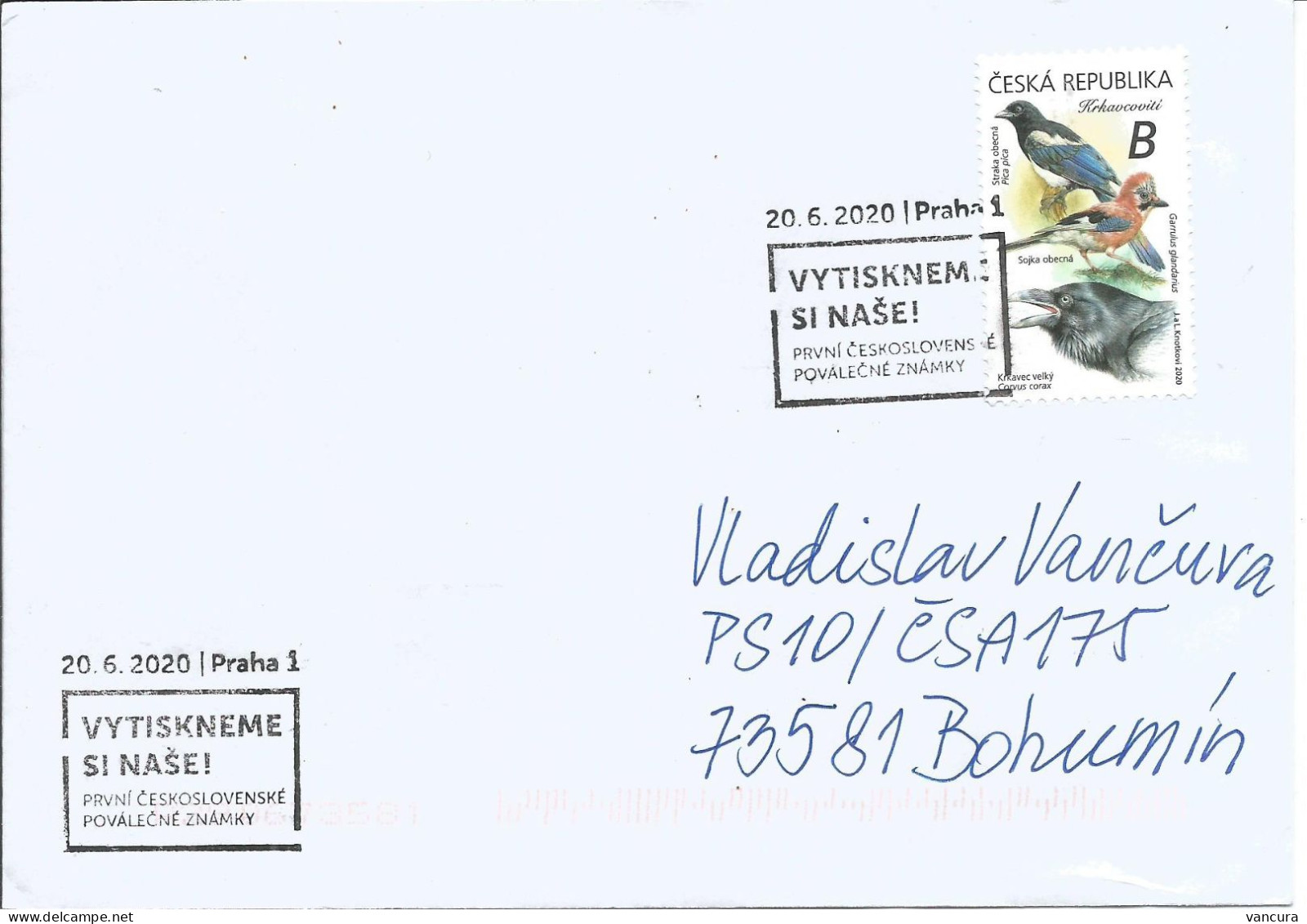 Envelope 1078 Czech Republic Crow Family Circulated, Folded - Aviron