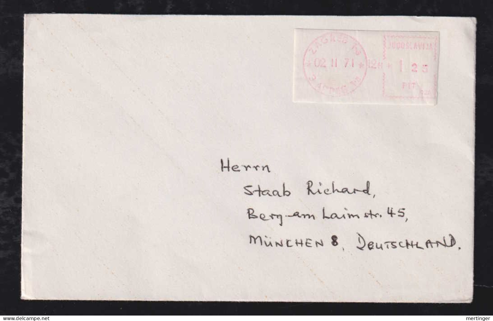 Yugoslavia 1971 Meter Label Cover ZAGREB X MUNICH Germany - Storia Postale