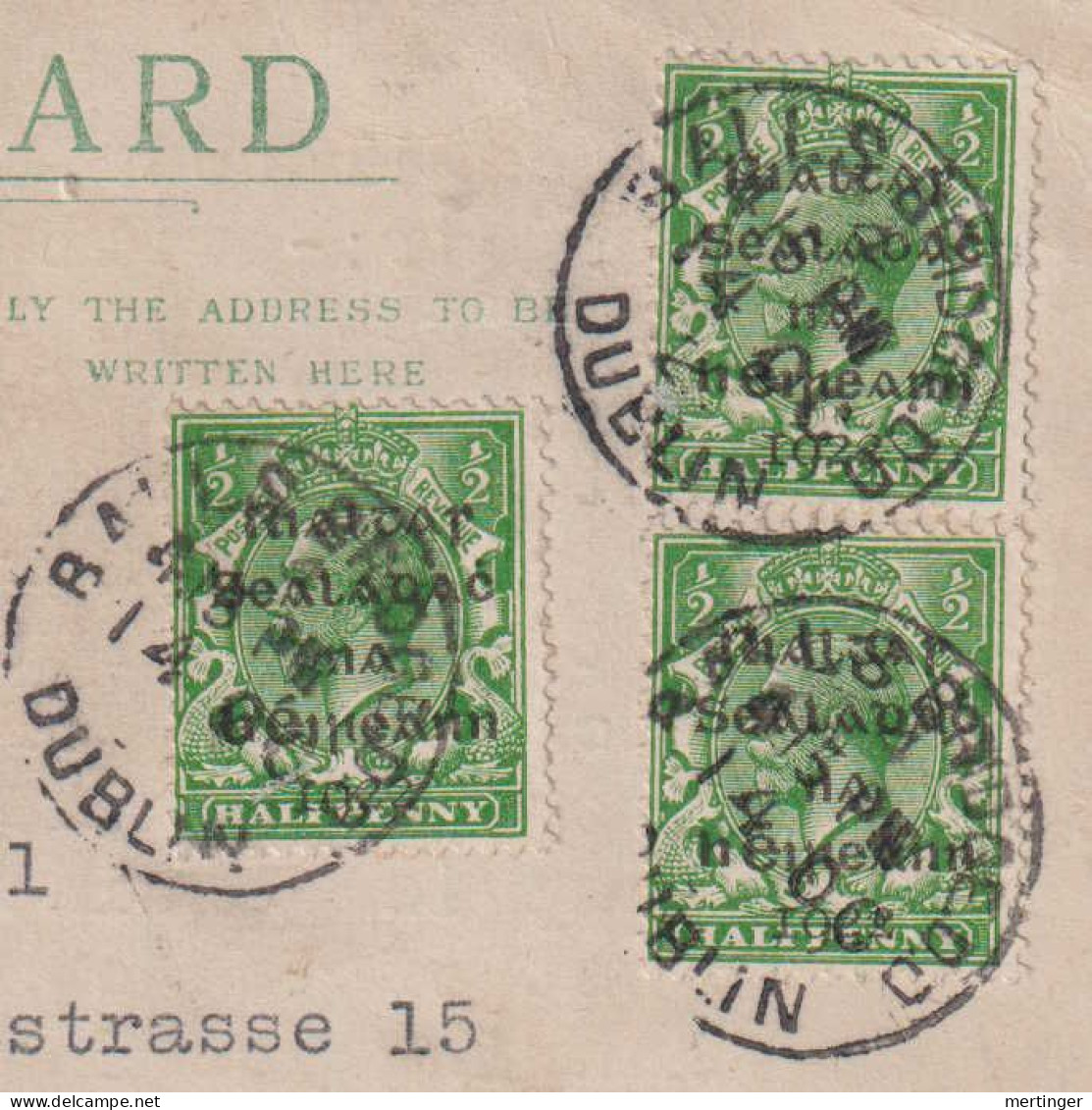 Irland Eire 1922 Postcard 3x ½p DUBLIN X CHEMNITZ Germany - Covers & Documents