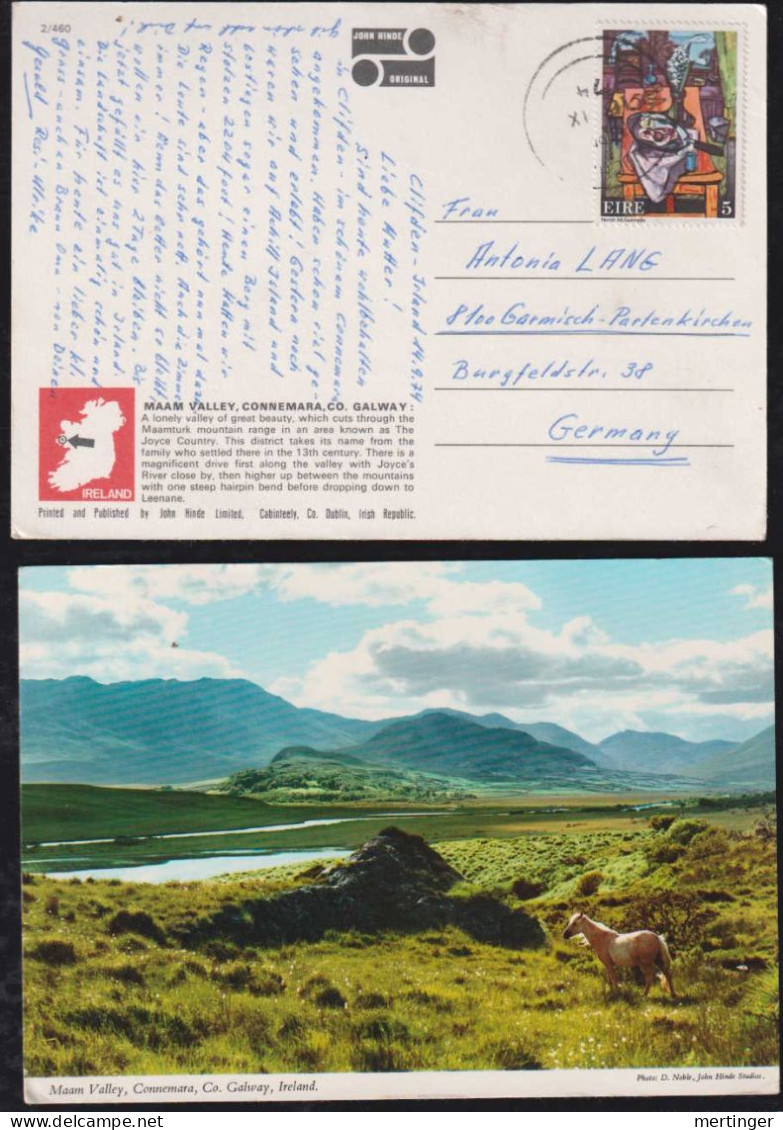 Irland Eire 1974 Picture Postcard MAAM VALLEY X Germany Painter Stamp - Brieven En Documenten