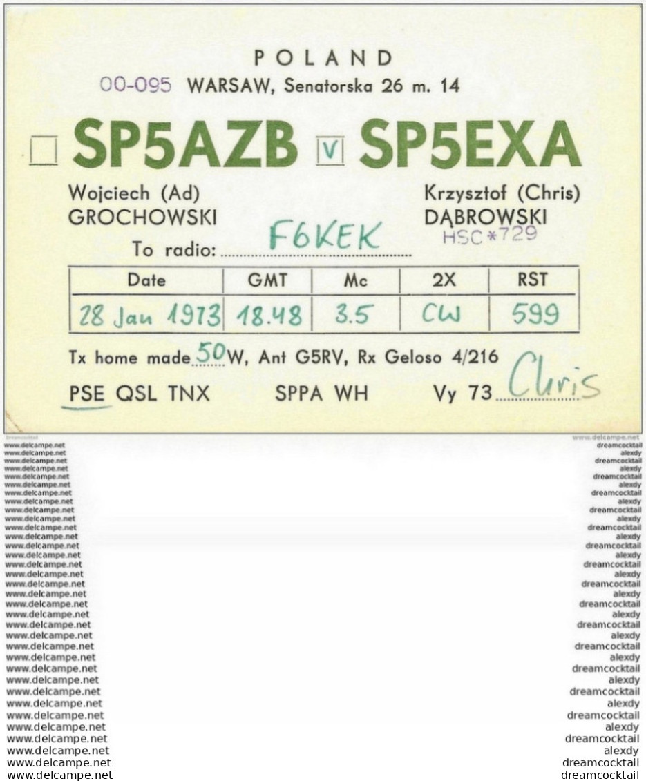 CARTE RADIO QSL. Poland 1973 - Radio Amateur