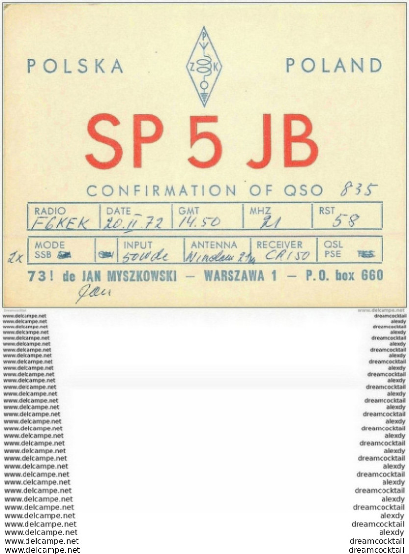 CARTE RADIO QSL. Poland 1972 POLSKA - Radio Amateur