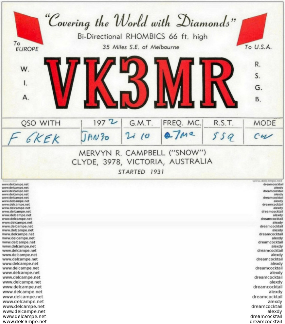 CARTE RADIO QSL. Clyde Victoria Australia 1972 - Radio Amateur