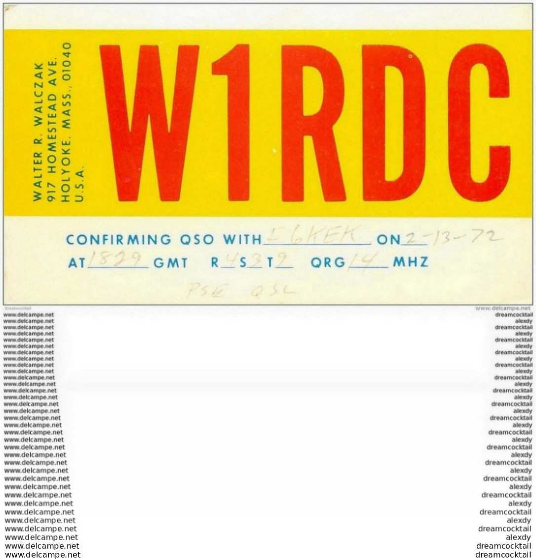 CARTE RADIO QSL. Holyoke U.S.A 1972 - Radio Amateur