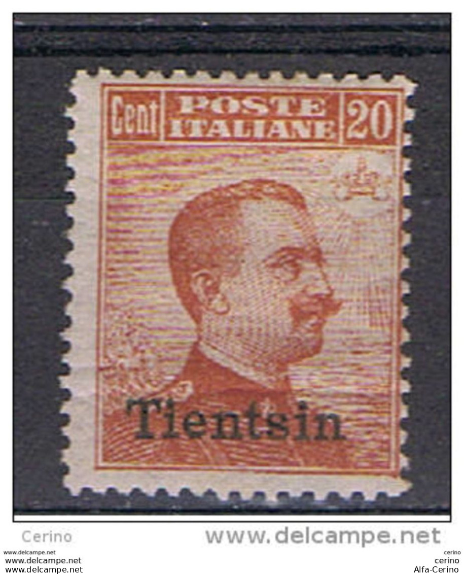 TIENTSIN:  1917/18  SOPRASTAMPATO  -  20 C. ARANCIO  L. -  NO  FILIGRANA  -  D. 13 1/4  -  SASS. 8 - Tientsin