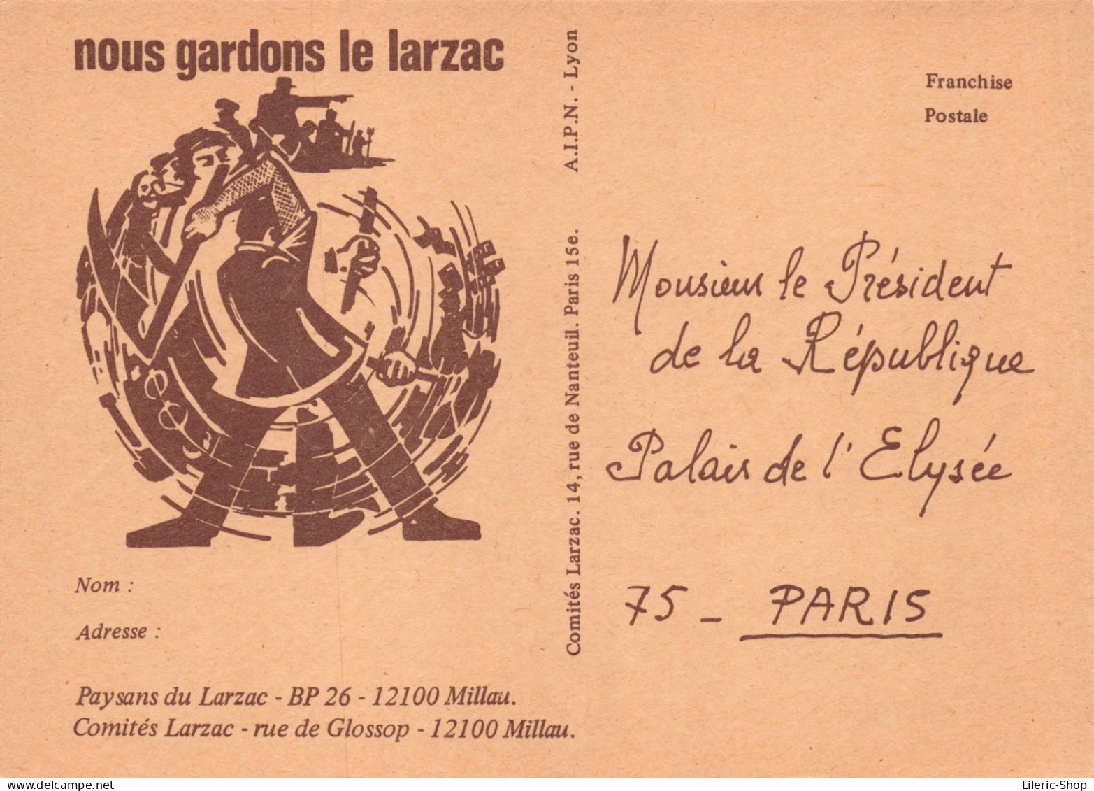 Cpm 1978 Comité De Soutien Aux Paysans Du Larzac Contre L'expropriation  Pétition Adressée Au Président De La République - Millau