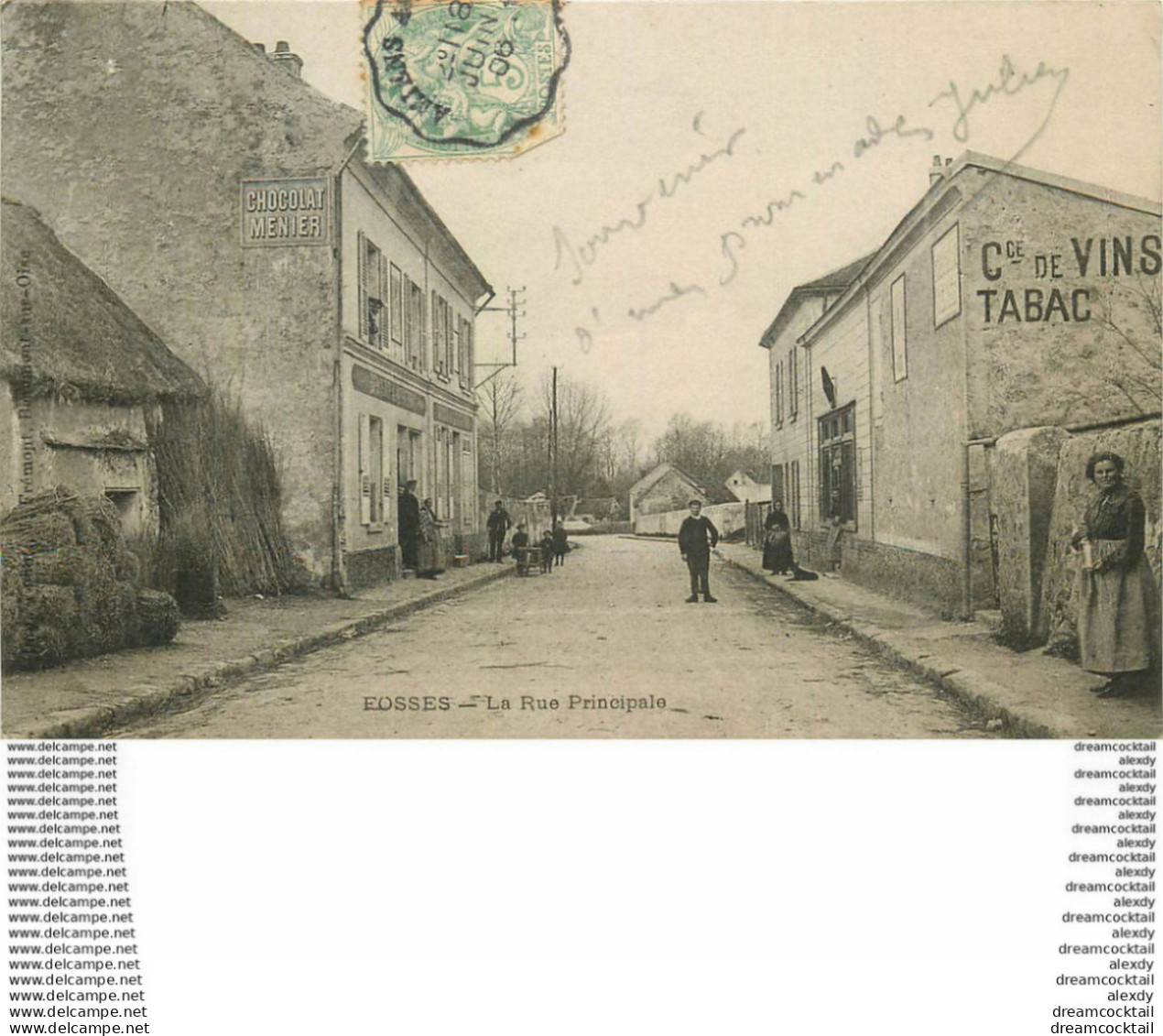 95 FOSSES. Vins Et Tabac Sur La Rue Principale 1906 - Fosses