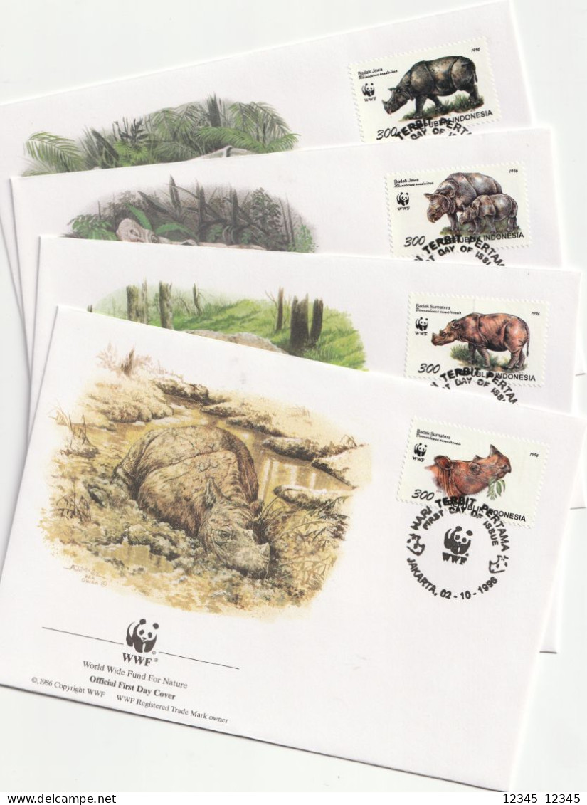 Indonesië 1996, FDC, WWF, Javanese And Sumatran Rhino - Indonésie