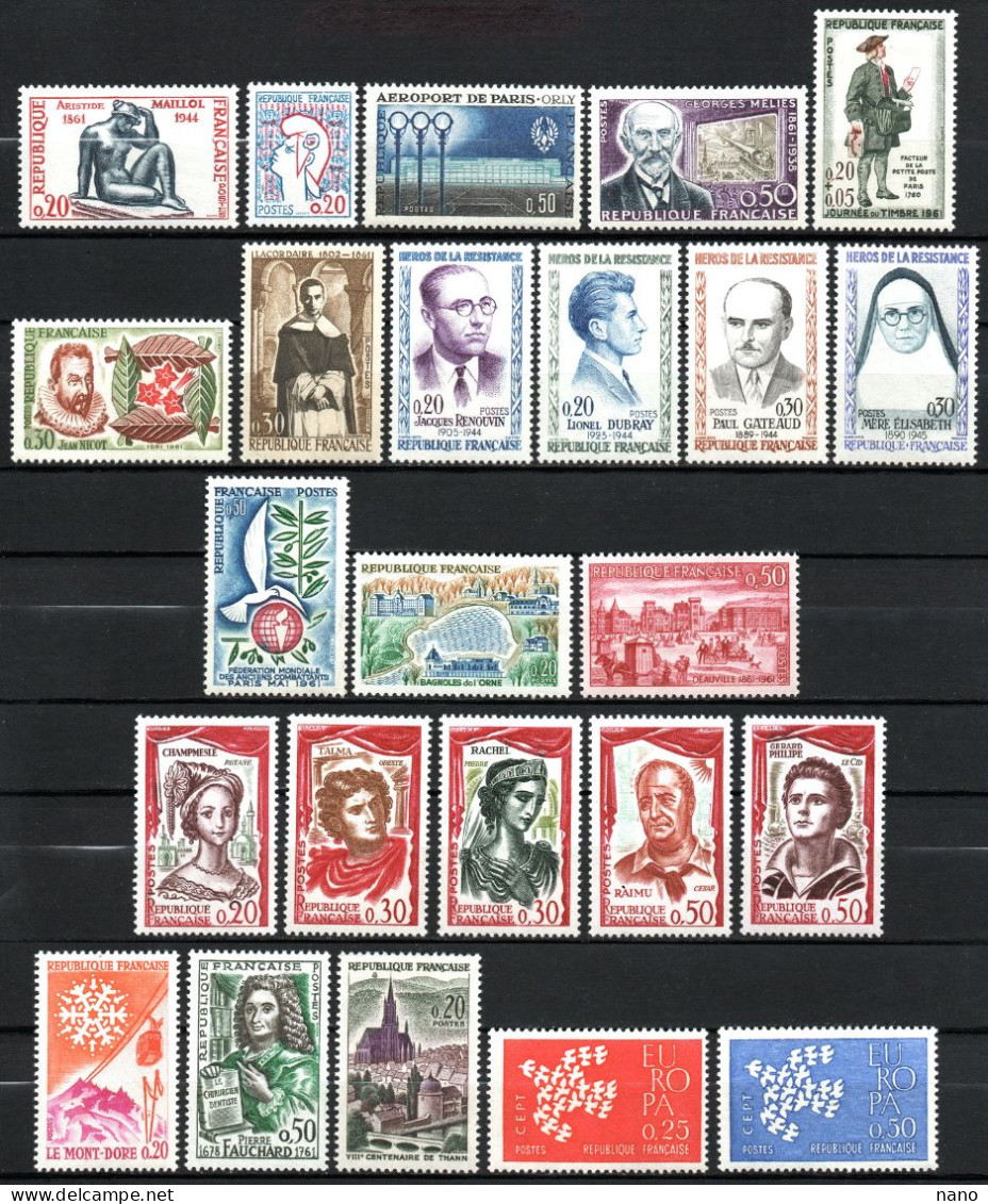 Année 1961 - Année Complète (sauf Série Personnages Célèbres N° 1295 à 1300, 6 Timbres) Soit 38 Timbres - Neuf * / ** T - 1960-1969