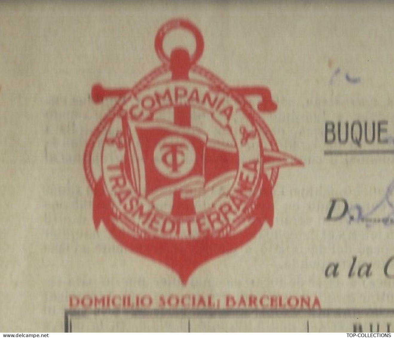 1930 CONNAISSEMENT BILL OF LADING CONOCIMIENTO Cia Trasmediterranea Barcelona De Cadiz à Ceuta  Vin Navire Rio CABRIEL - España