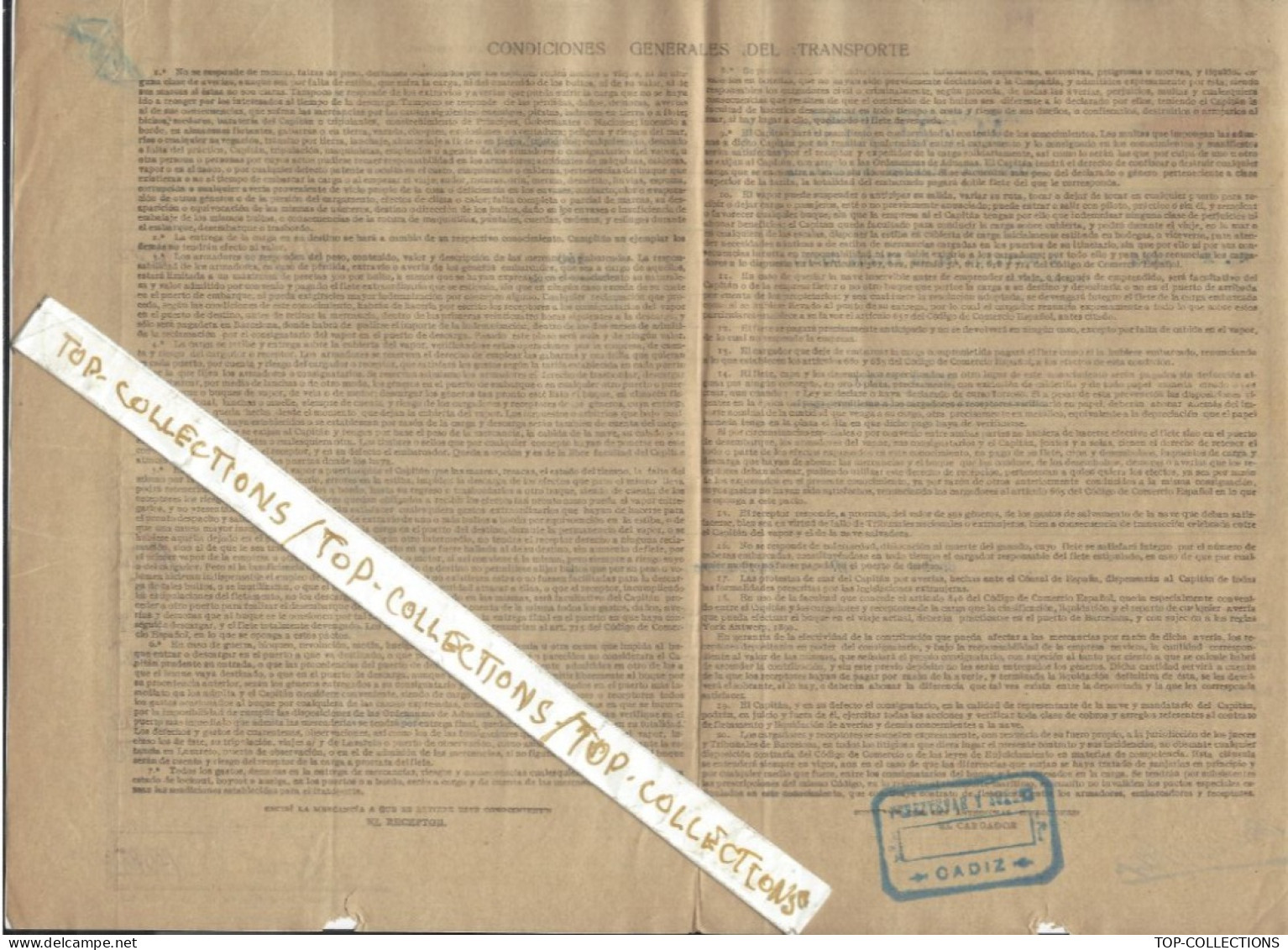 1923 NAVIGATION CONNAISSEMENT BILL OF LADING CONOCIMIENTO Cia Trasmediterranea Barcelona De Cadiz à  Melilla  Cognac - Spain