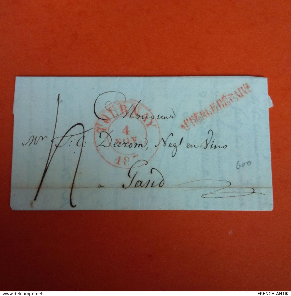 LETTRE BELGIQUE TOURNAY POUR GAND 1839 CACHET ROUGE - 1830-1849 (Belgio Indipendente)