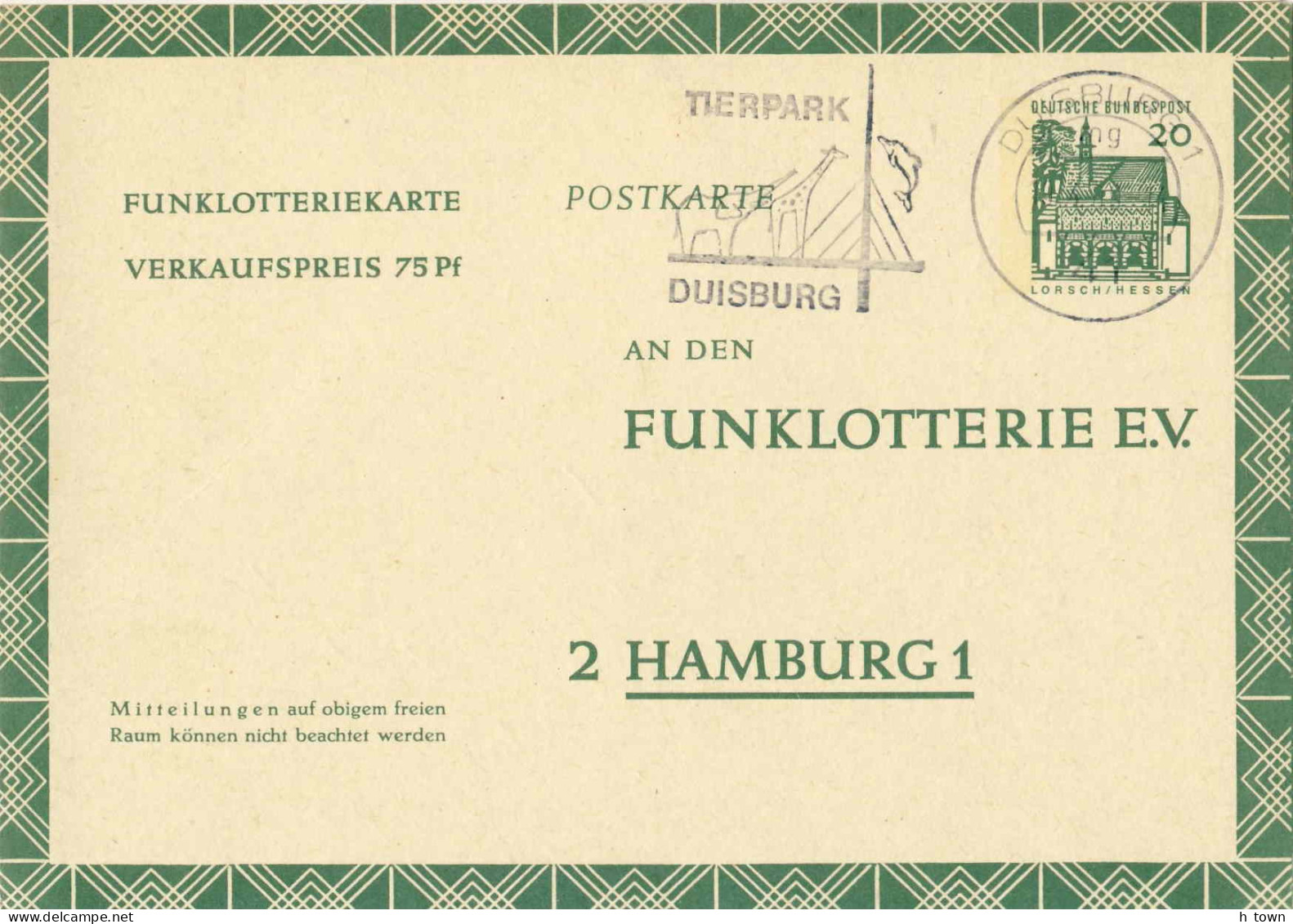 130  Girafe, Dauphin: Flamme D'Allemagne - Giraffe, Dolphin Duisburg Zoo On Funklotterie PK. Lottery Loterie - Giraffen