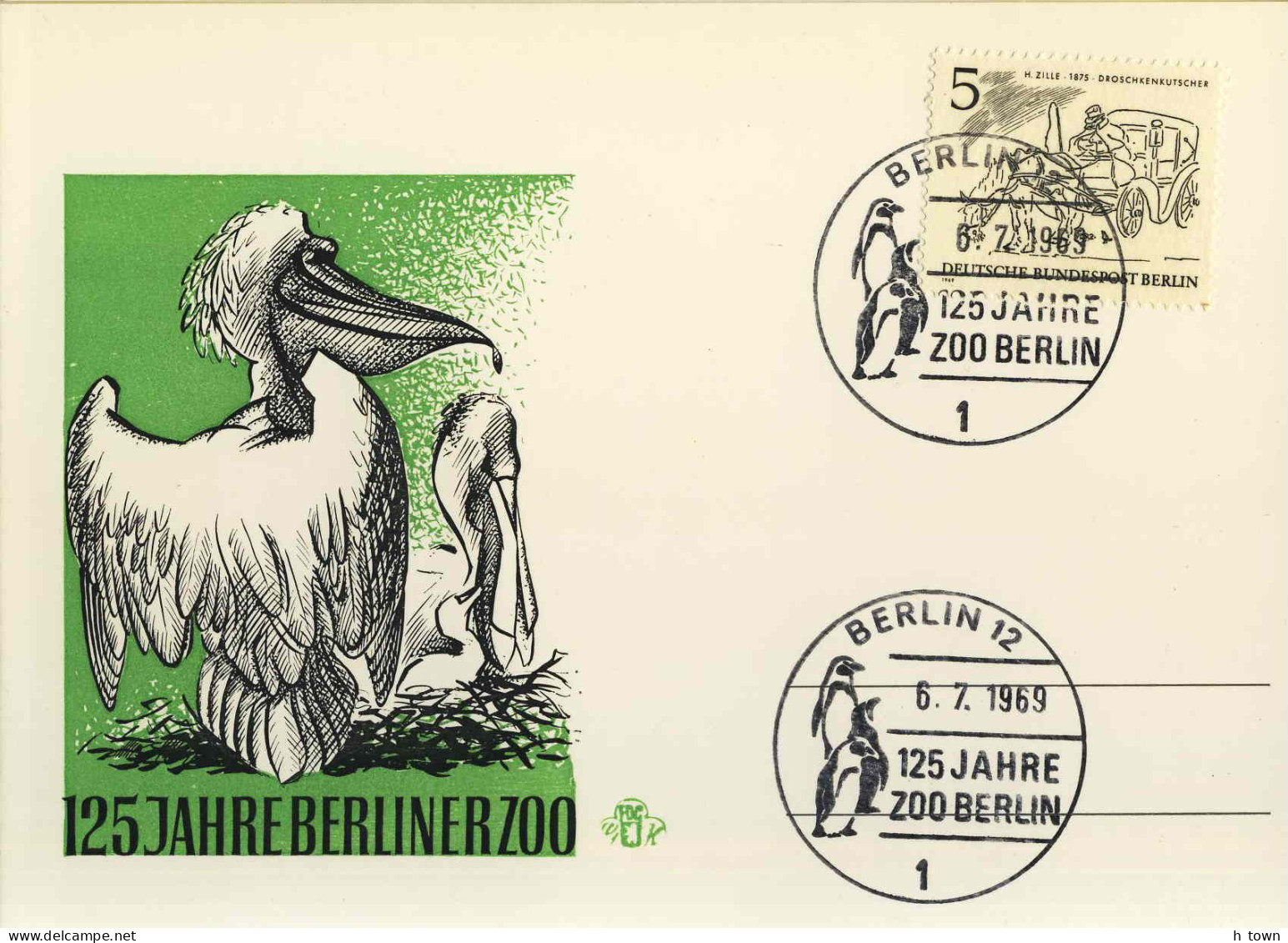 130  Manchot Pingouin: Oblit. Temp. D'Allemagne, 1969 - Penguin, Berlin Zoo: Pictorial Cancel From Germany. Pelican - Pinguïns & Vetganzen