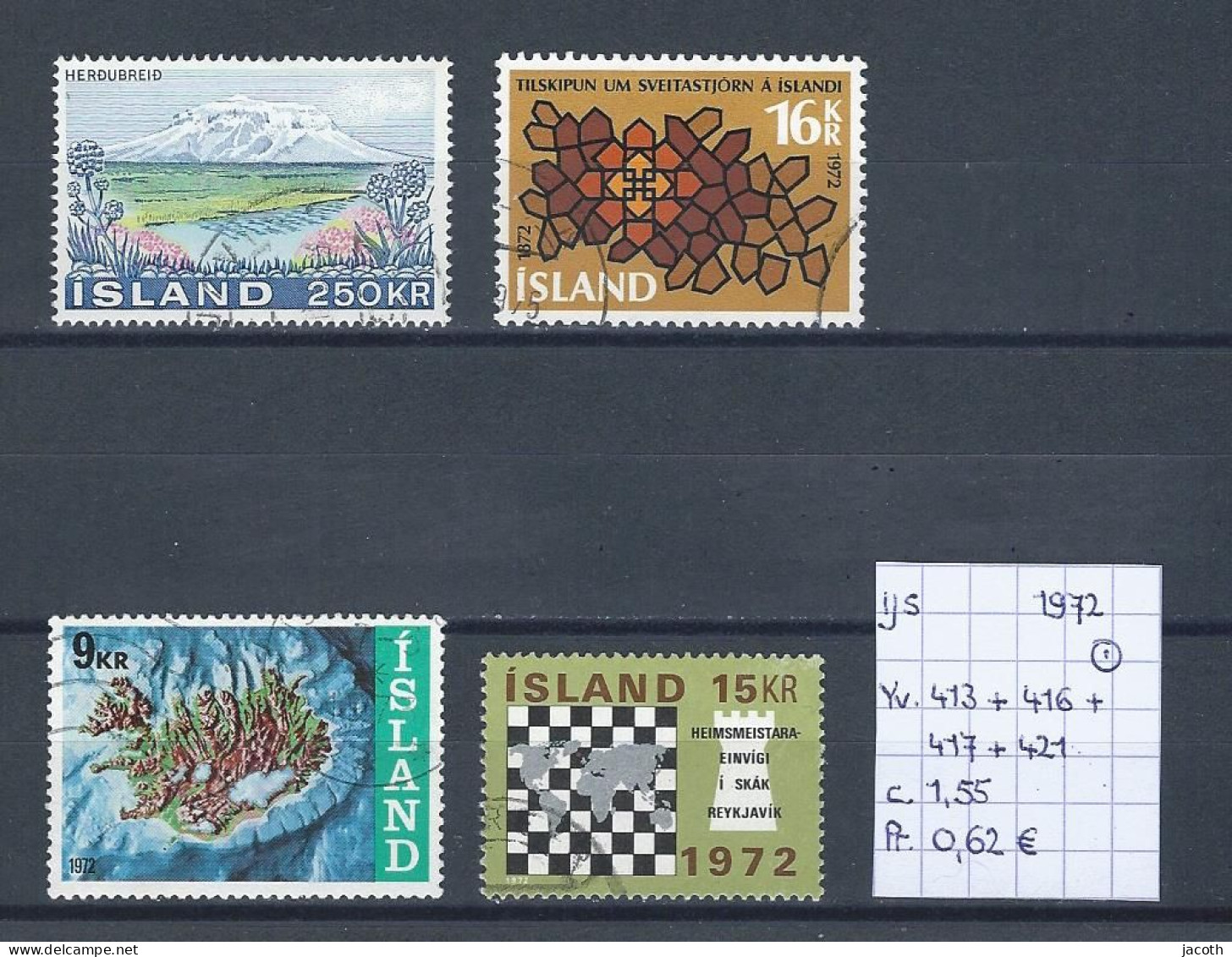 (TJ) IJsland 1971 - YT 413 + 416 + 417 + 421 (gest./obl./used) - Usados