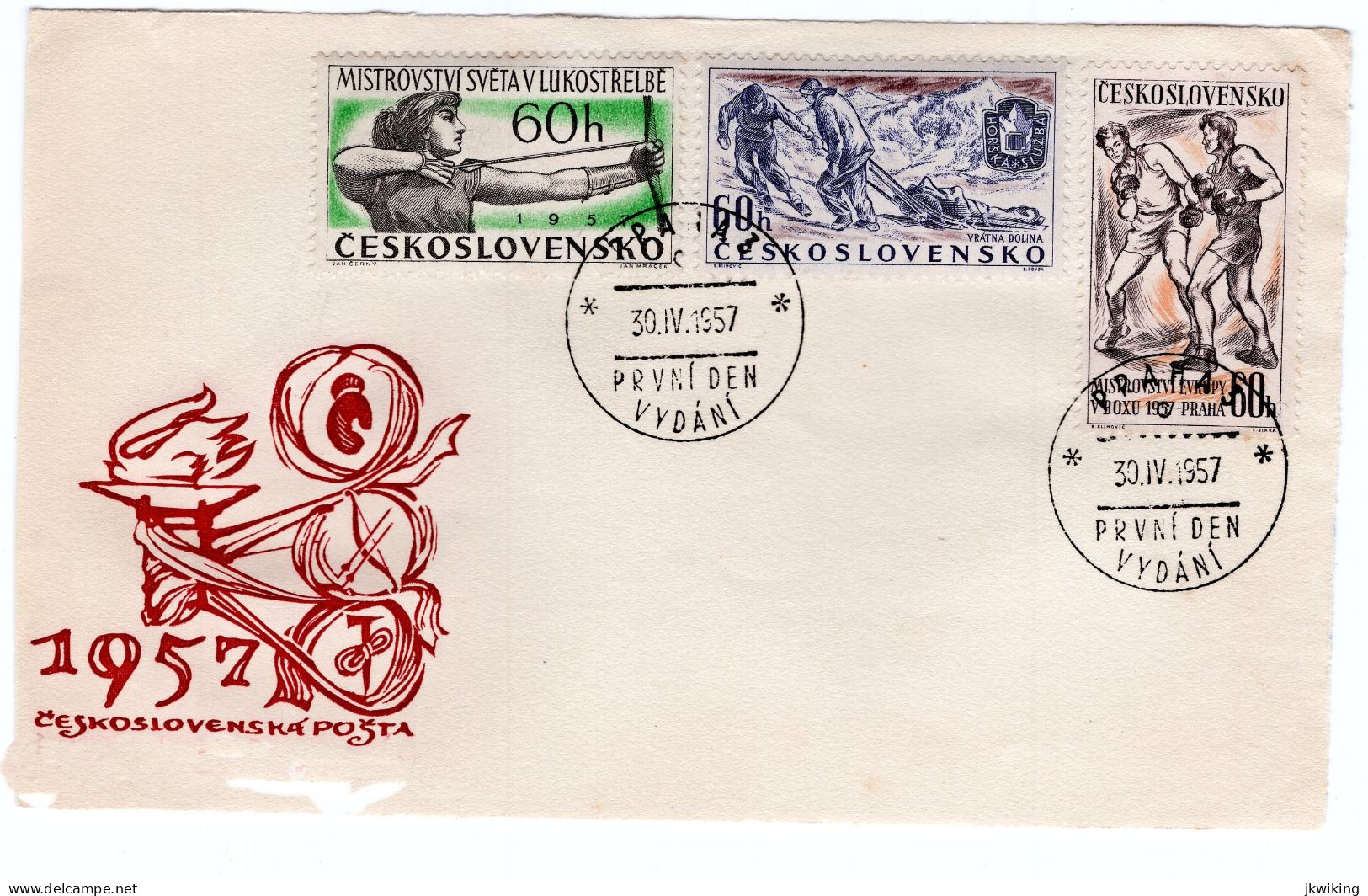 FDC - Sport - Mountain Service - Boxing - Archery - Occasional Postmark Prague - C - 1957 - Bergen