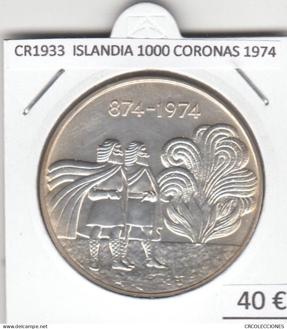 CR1933 MONEDA ISLANDIA 1000 CORONAS 1974 PLATA - Islande