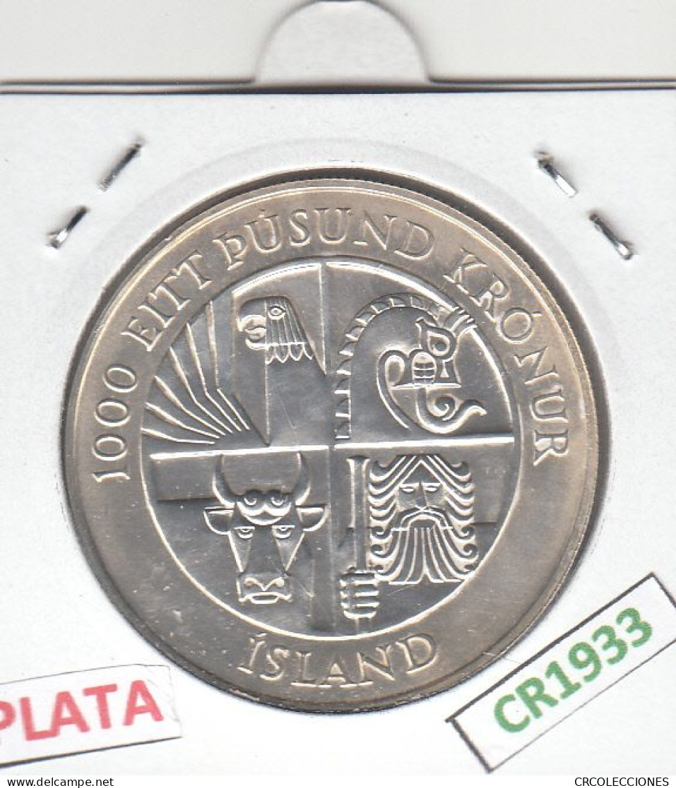 CR1933 MONEDA ISLANDIA 1000 CORONAS 1974 PLATA - IJsland