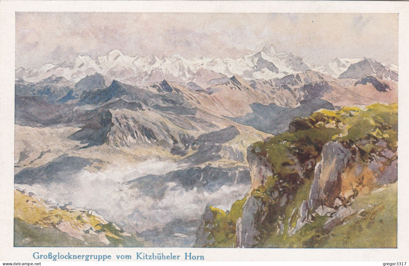 D9763) GROßGLOCKNERGRUPPE Vom Kitzbüheler Horn - Signiert E.T. COMPTON - Tolle Alte AK !! 1927 - Compton, E.T.