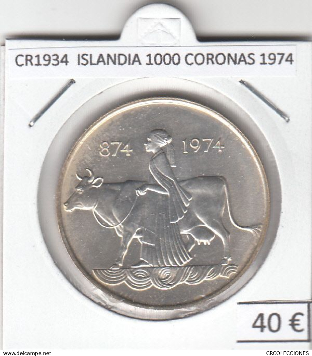 CR1934 MONEDA ISLANDIA 1000 CORONAS 1974 PLATA - Iceland