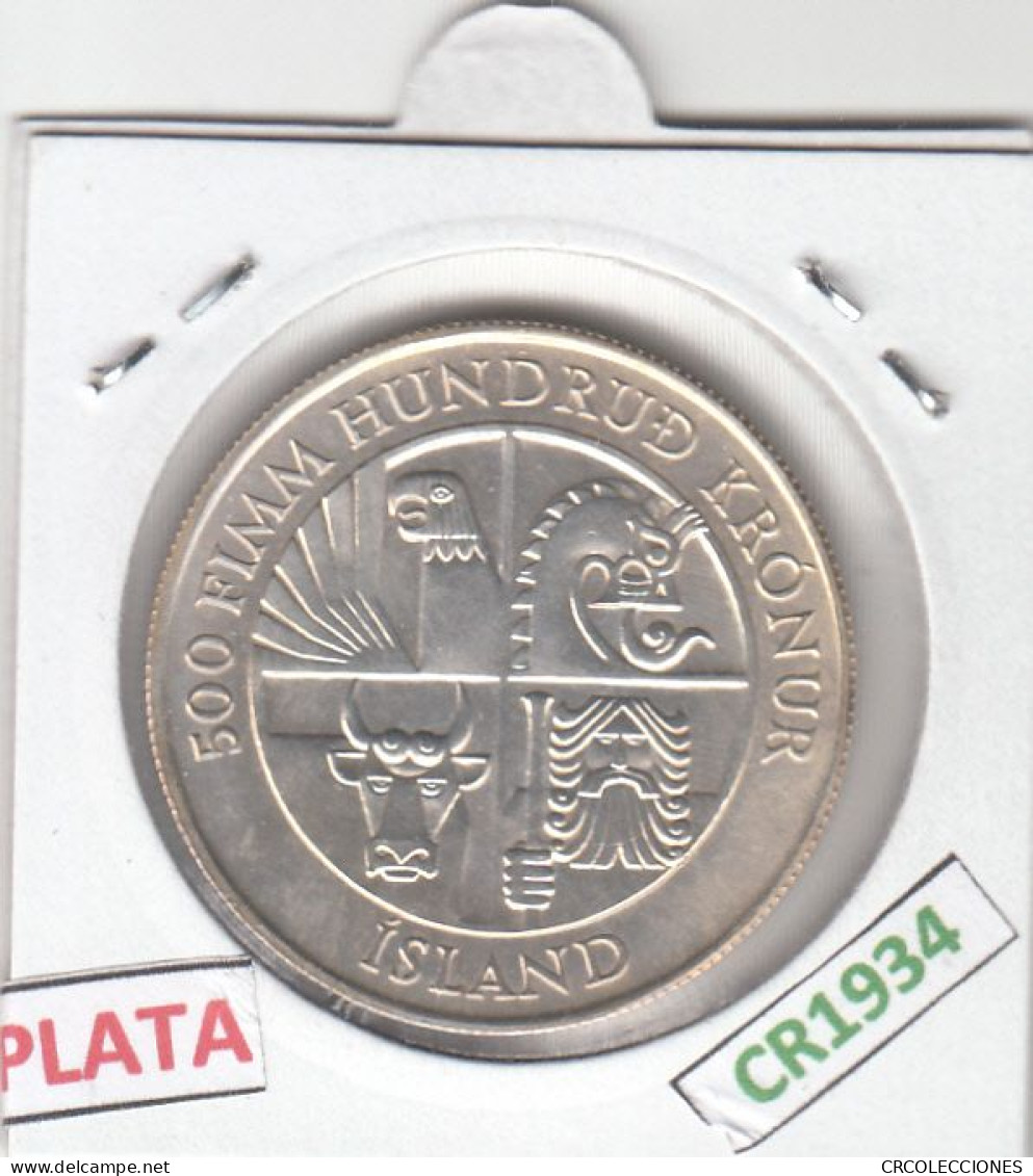 CR1934 MONEDA ISLANDIA 1000 CORONAS 1974 PLATA - Islande