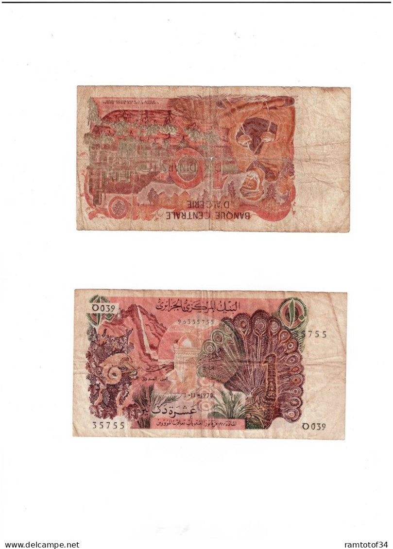 ALGERIE - Lot 2 Billets De 10 Dinars - Algerije