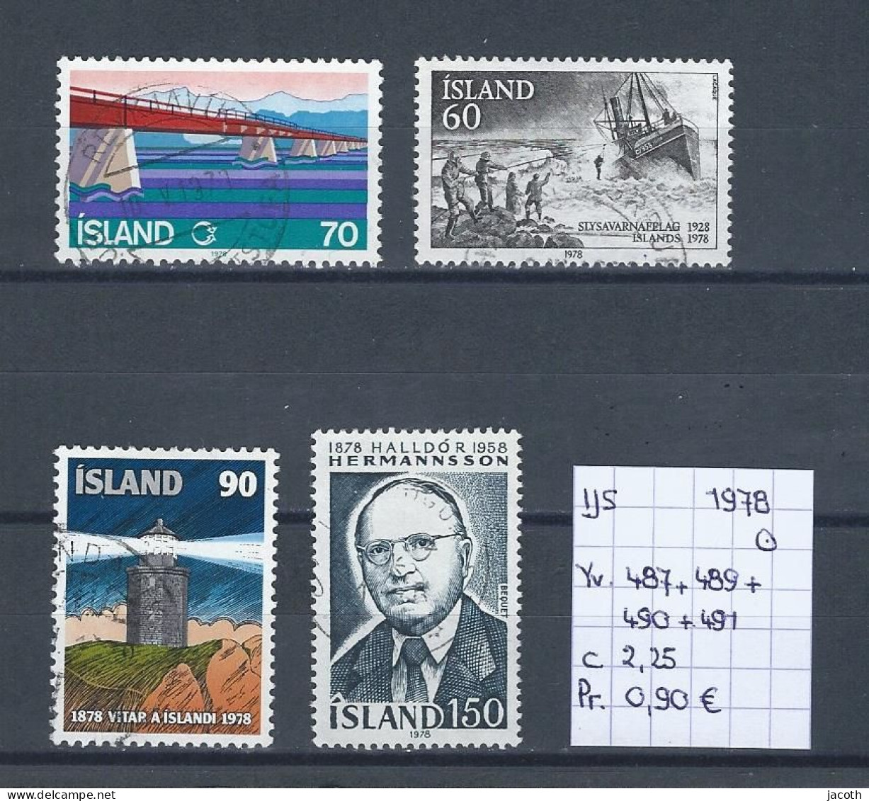 (TJ) IJsland 1978 - YT 487 + 489 + 490 + 491 (gest./obl./used) - Gebraucht