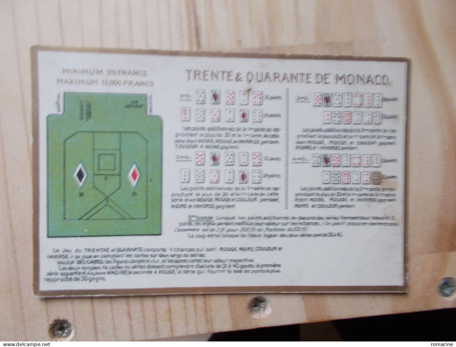 Trente Et Quarante De Monaco - Cartes à Jouer