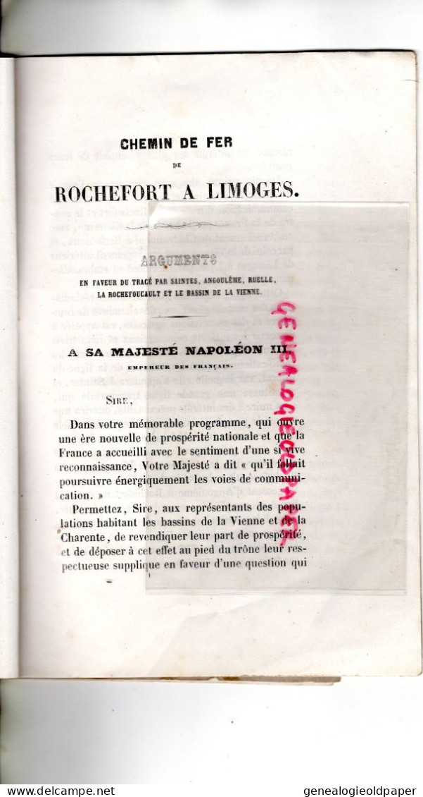 17- ROCHEFORT A LIMOGES -87- CHEMIN DE FER -RARE TRACE SAINTES -ANGOULEME-RUELLE-LA ROCHEFOUCAULD-1860 NAPOLEON-GARE - Historische Dokumente