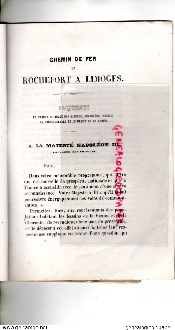 17- ROCHEFORT A LIMOGES -87- CHEMIN DE FER -RARE TRACE SAINTES -ANGOULEME-RUELLE-LA ROCHEFOUCAULD-1860 NAPOLEON-GARE - Documenti Storici