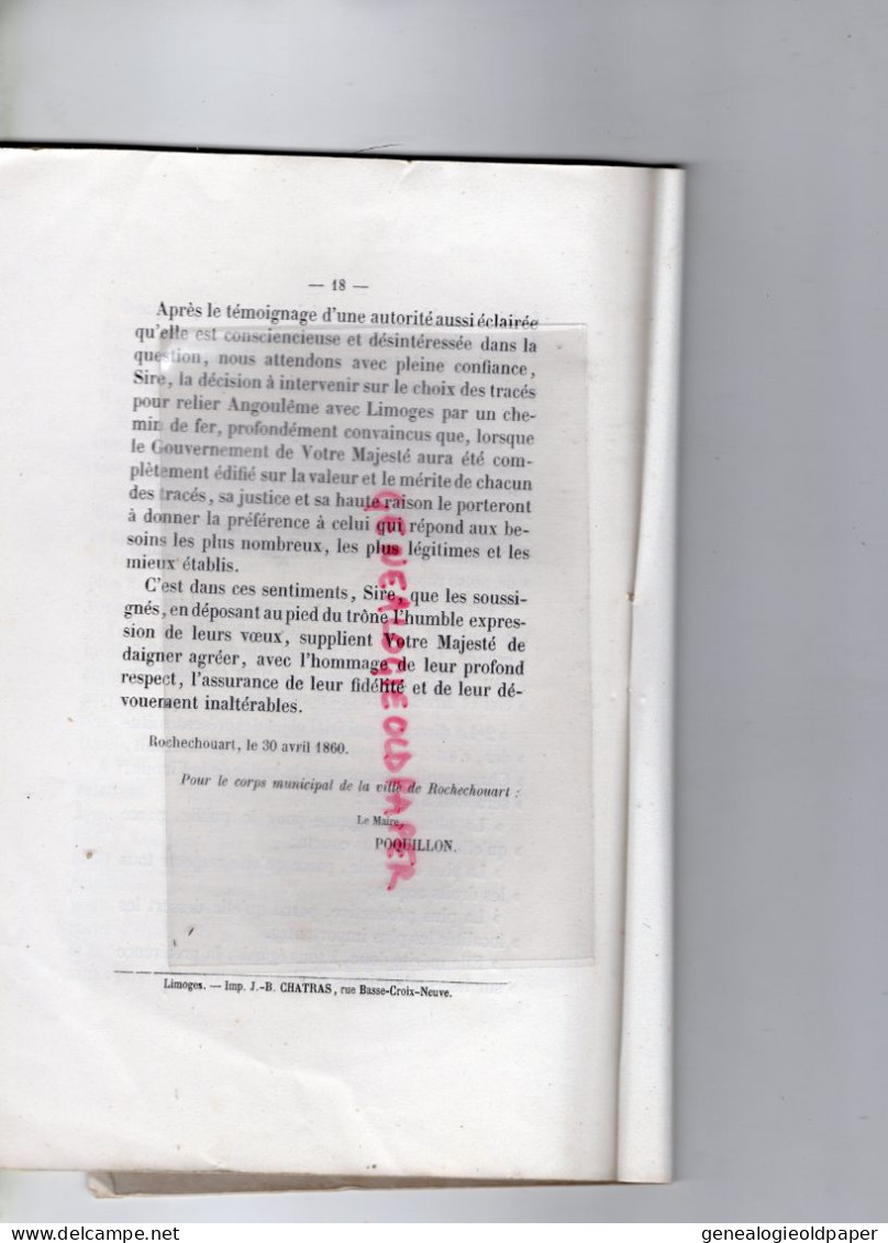 17- ROCHEFORT A LIMOGES -87- CHEMIN DE FER -RARE TRACE SAINTES -ANGOULEME-RUELLE-LA ROCHEFOUCAULD-1860 NAPOLEON-GARE - Historical Documents