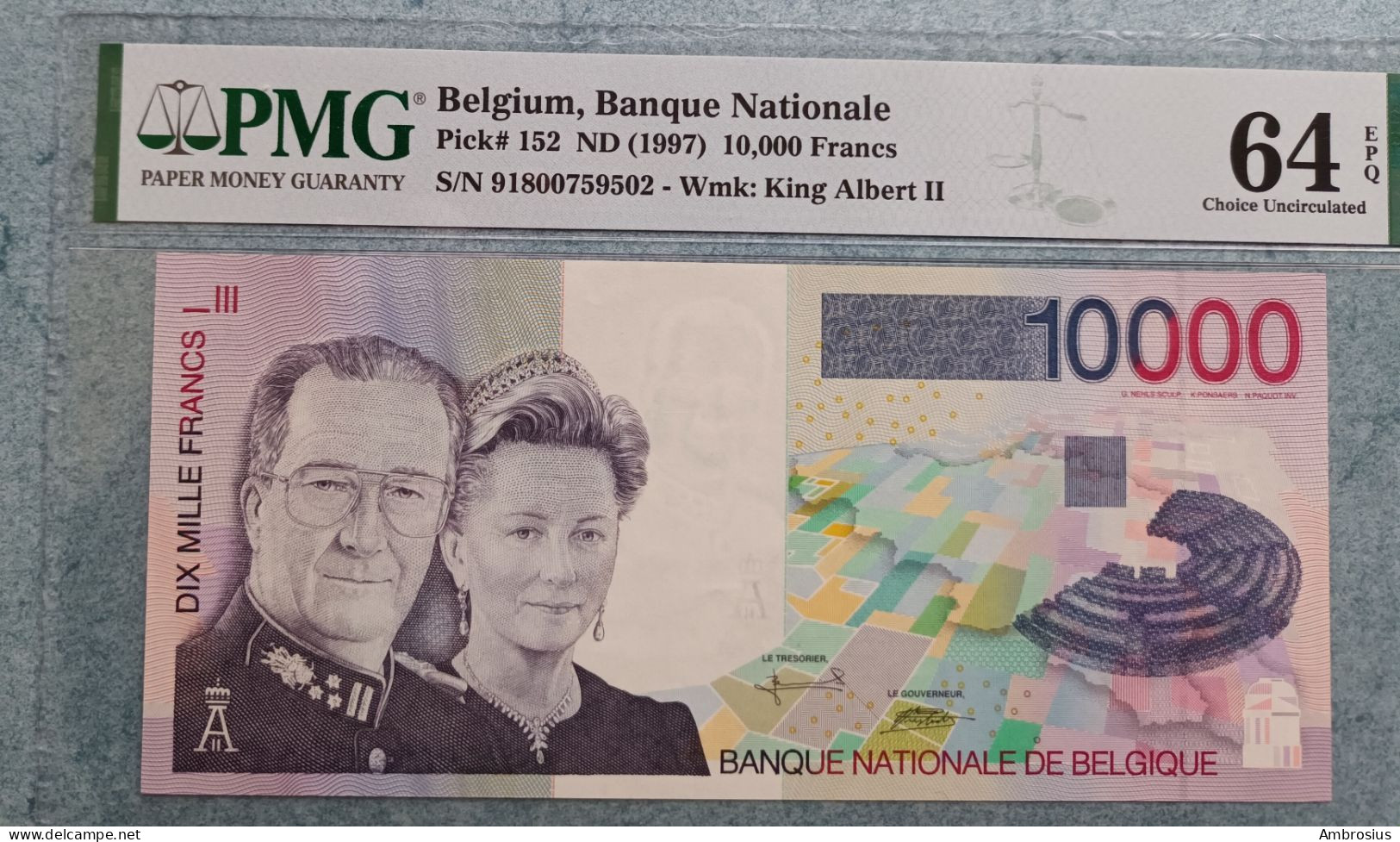 Belgium # P152# Banque Nationale 10.000 Francs UNC PMG 64 EPQ Choice Uncirculated ! - 10000 Frank