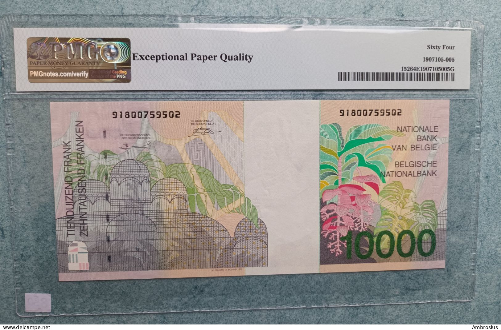 Belgium # P152# Banque Nationale 10.000 Francs UNC PMG 64 EPQ Choice Uncirculated ! - 10000 Francs