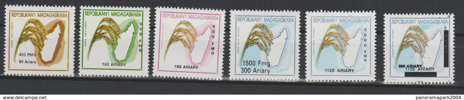 Madagascar Madagaskar 2001/2002 6 Val. Mi. 2581-2584 Riz Reis Rice Surchargé Overprinted RARE - Madagascar (1960-...)