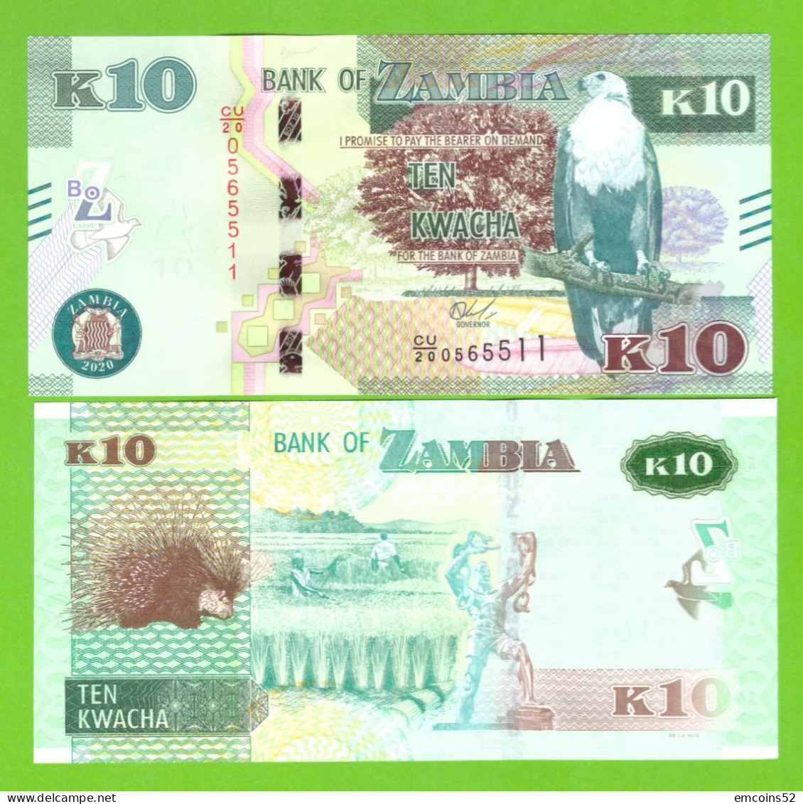 ZAMBIA 10 KWACHA 2020 P-58 UNC - Zambie