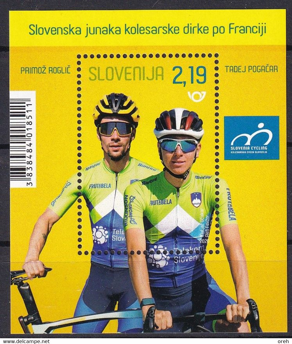 SLOVENIA  2020,,WINNER TOUR DE FRANCE,POGACAR,ROGLIC,SPORT,CYCLING,BICYCLE,BLOCK,MNH - Slowenien