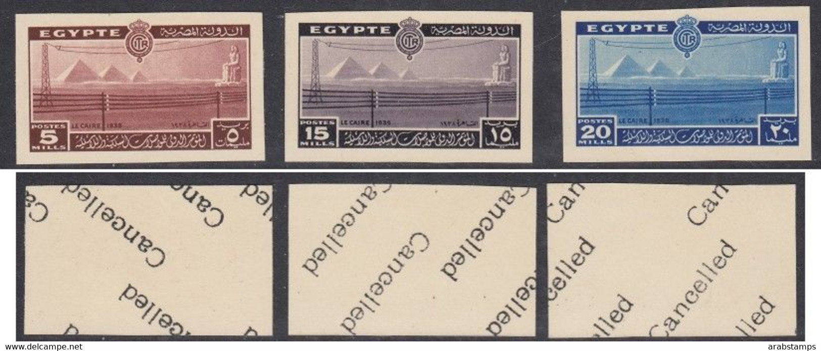 1938 Egypt Telecom Conference IMPERF Royal Proof On Card With Cancelled 3values MNH (only50exisst) S.G. 269 - 271 - Nuevos