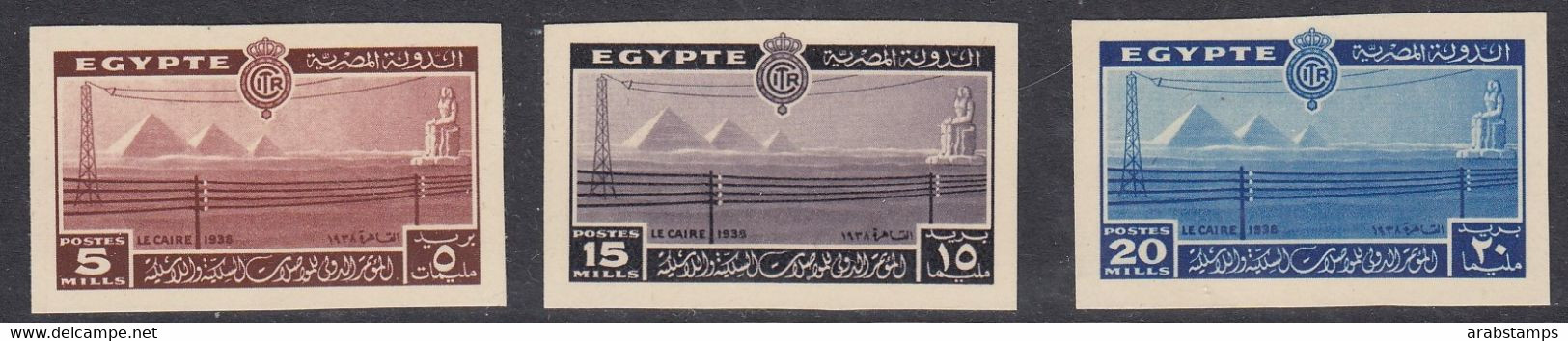 1938 Egypt Telecom Conference IMPERF Royal Proof On Card With Cancelled 3values MNH (only50exisst) S.G. 269 - 271 - Nuevos