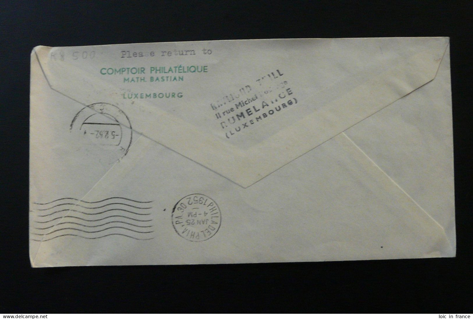 Lettre Premier Vol First Flight Cover Luxembourg Philadelphia Via Amsterdam KLM 1952 - Cartas & Documentos