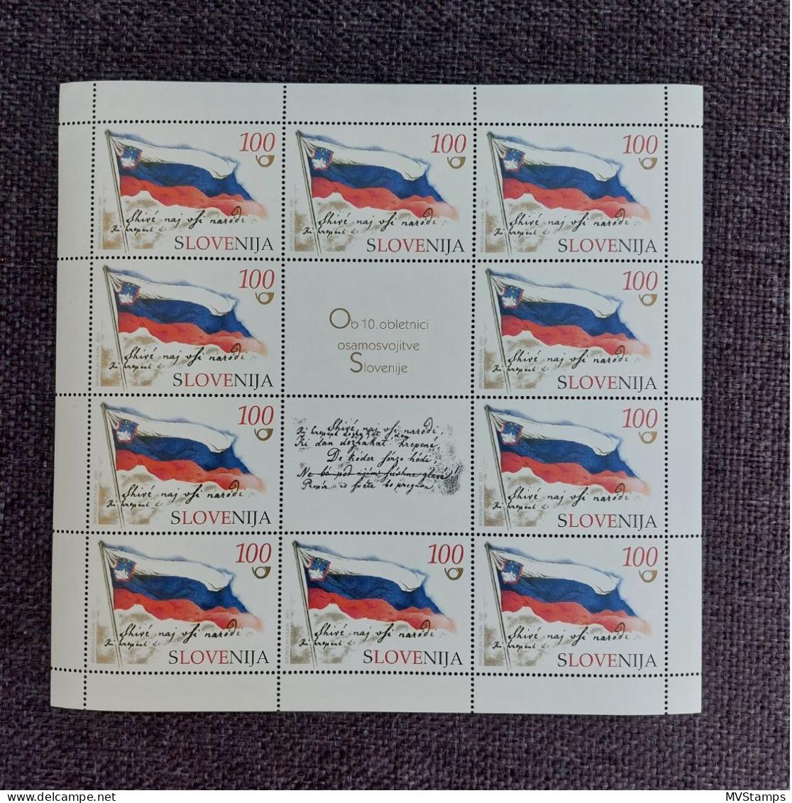 Slovenia 2001 Sheet Flags/Independence Stamps (Michel 355 Klb) MNH - Slowenien