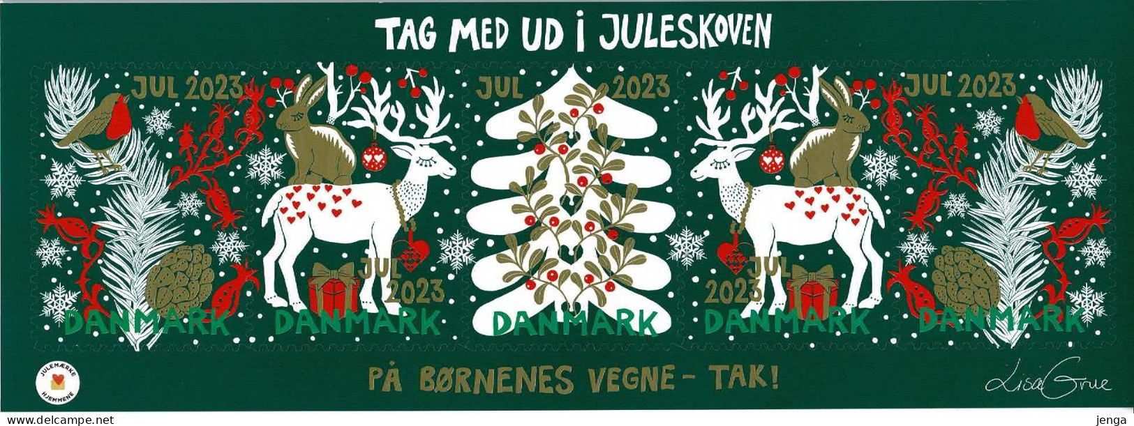 Denmark; Christmas Seals 2023.  5 Mega Stamps, Self Adhesive Sheet;  MNH(**). - Volledige & Onvolledige Vellen