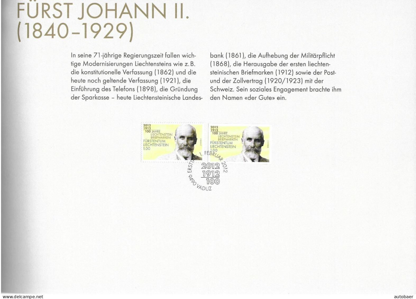 Liechtenstein 2012 100 Years Stamps 100 Jahre Briefmarken Mi. 1618-21 Bl. 21 Im Buch Siehe Beschreibung Folder - Otros & Sin Clasificación