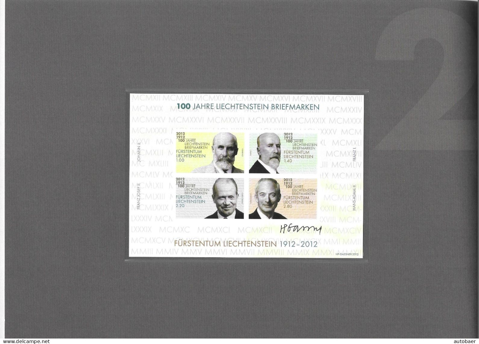 Liechtenstein 2012 100 years stamps 100 Jahre Briefmarken Mi. 1618-21 Bl. 21 im Buch siehe Beschreibung Folder