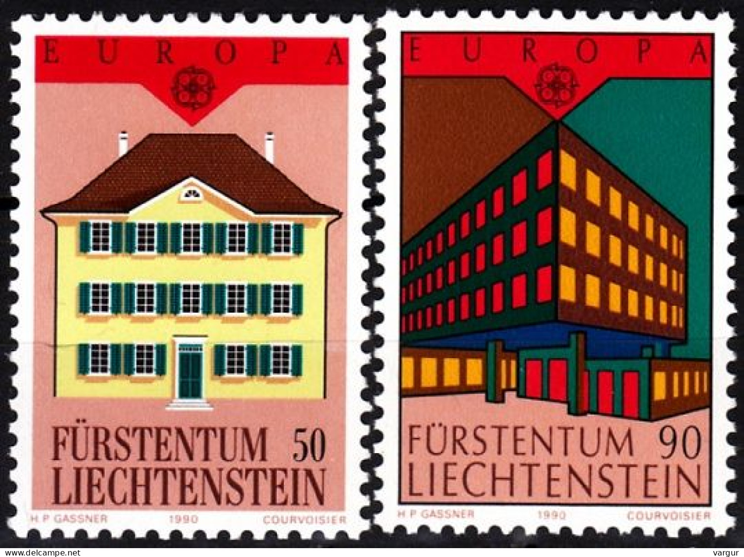 LIECHTENSTEIN 1990 EUROPA: Post Offices, Architecture. Complete Set, MNH - 1990