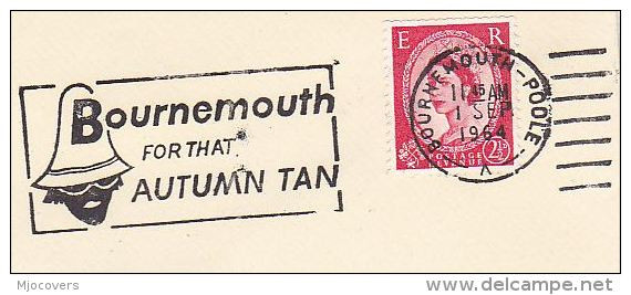 1964 COVER Slogan BOURNEMOUTH FOR THAT AUTUMN TAN  Illus DARK FACE Climate Weather Sun Stamps Gb - Climate & Meteorology