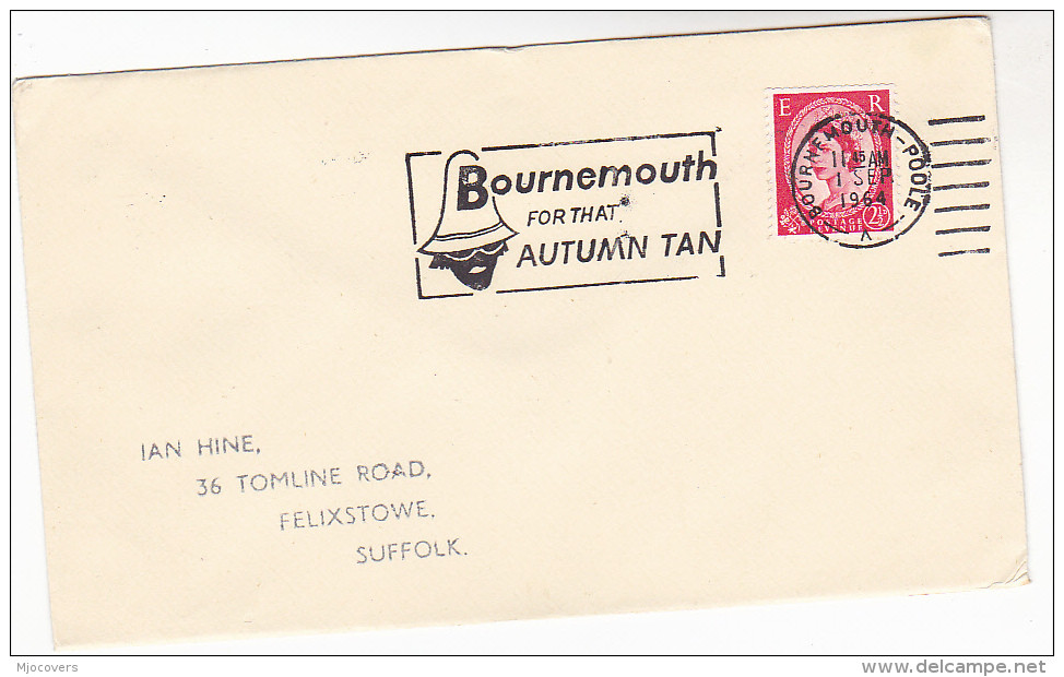 1964 COVER Slogan BOURNEMOUTH FOR THAT AUTUMN TAN  Illus DARK FACE Climate Weather Sun Stamps Gb - Climate & Meteorology