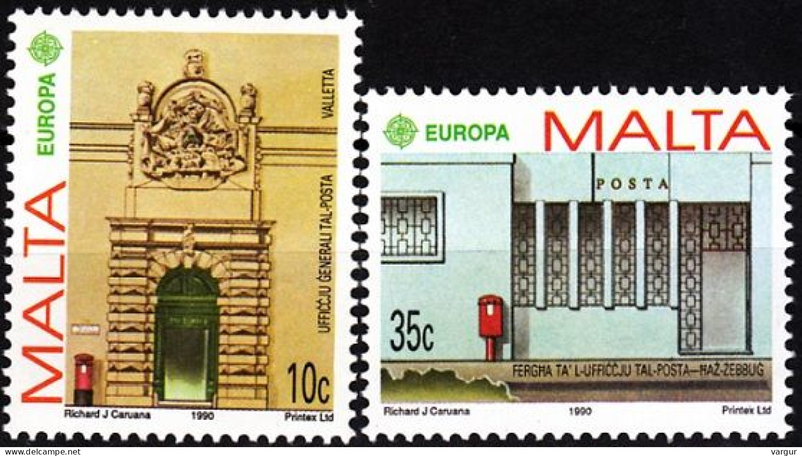 MALTA 1990 EUROPA: Post Offices, Architecture. Complete Set, MNH - 1990