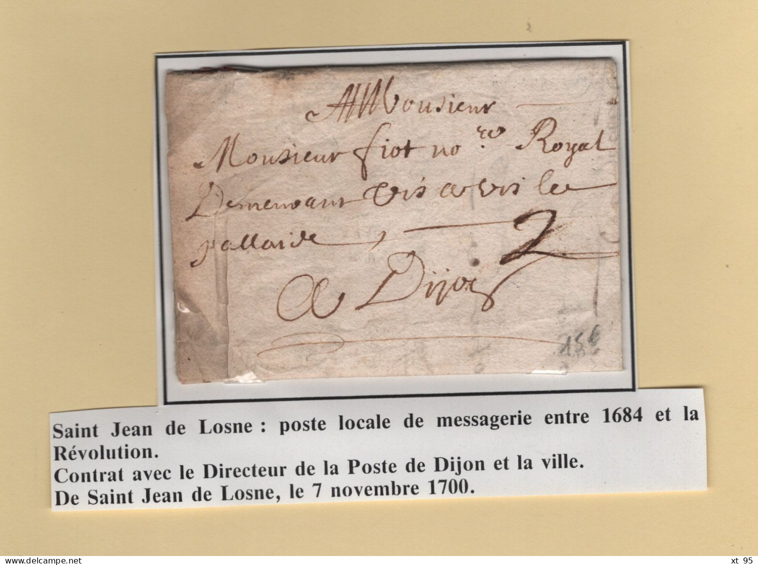 St Jean De Losne - Cote D Or - Poste Locale - 7 Novembre 1700 - ....-1700: Précurseurs