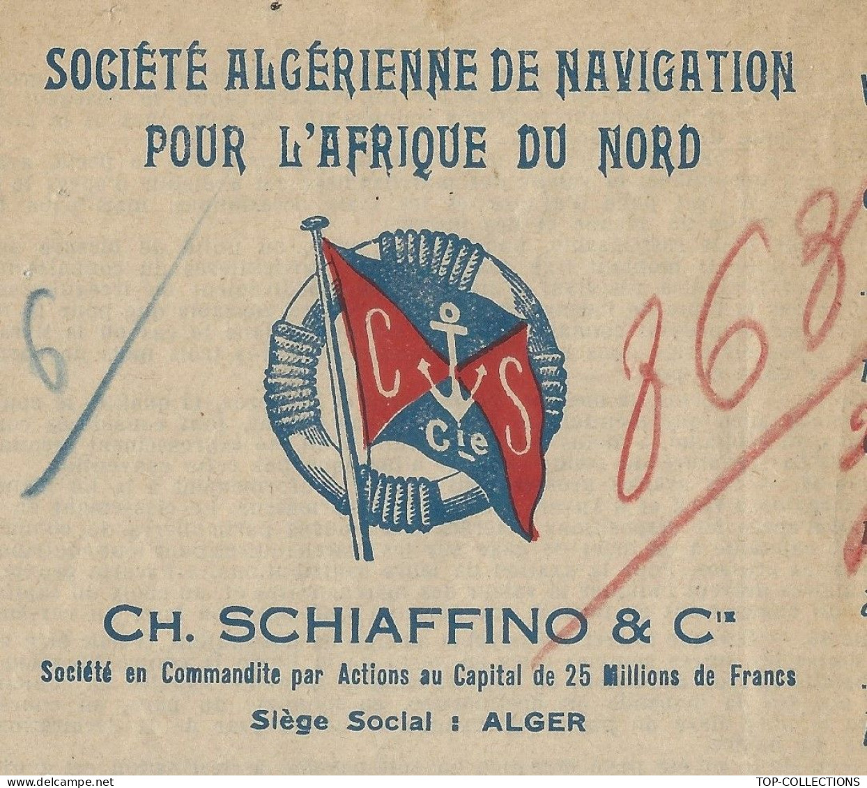 NAVIGATION ENTREPRISES COLONIALES  1940 Sté Algérienne De Navigation Afrique Du Nord Ch. Schiaffino Alger =>Sète Cette - 1900 – 1949